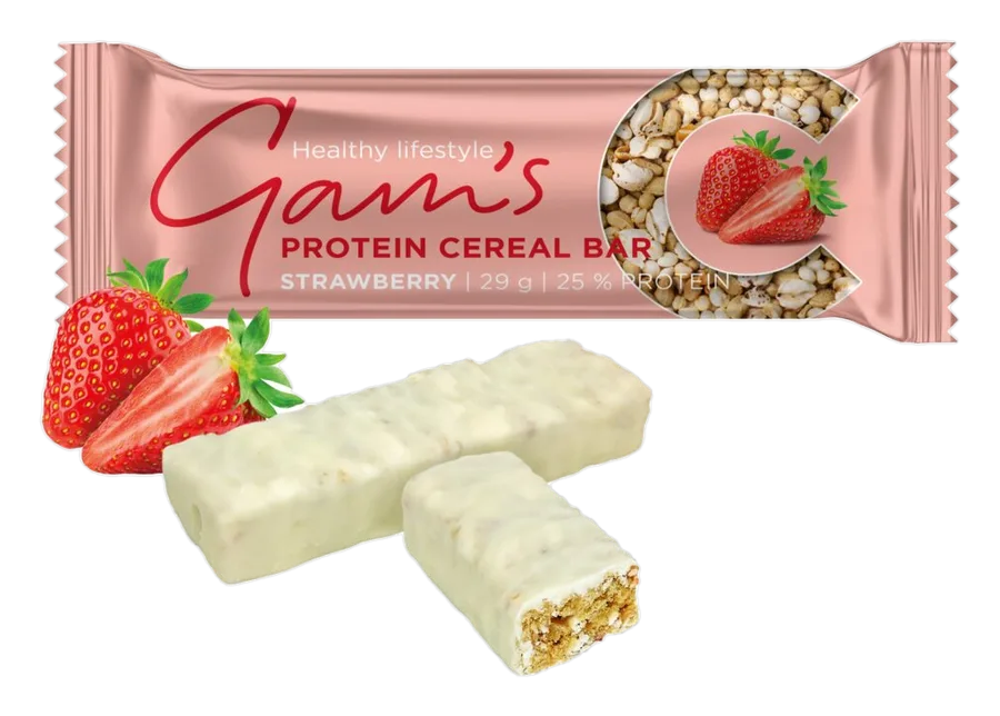 Gam's Baton proteic cu cereale Căpșuni 29 g