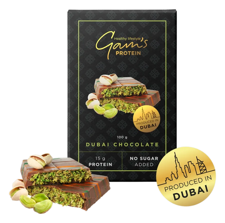 Gam's Ciocolată proteică Dubai cu fistic 100 g