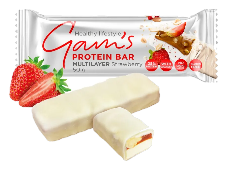 Gam's Baton proteic Multilayer Căpșuni 50 g
